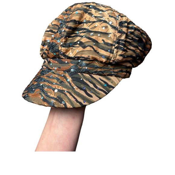 Bedazzled funky textured stripe mesh animal print conductor hat - Picture 2 of 3